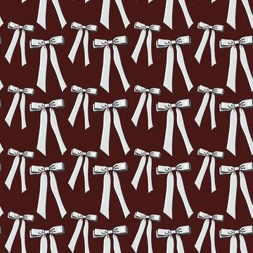 Seamless pattern with white, light gray bows,ribbons on a red background Stock Illustration