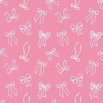 Seamless pattern with white line art bows on pink background 스톡 일러스트