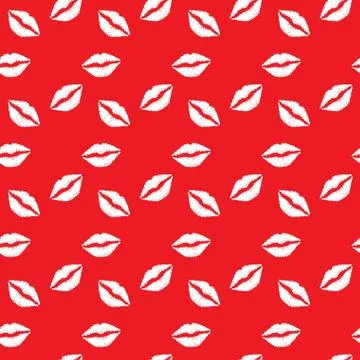 Seamless pattern white lips on red  background Stock Illustration