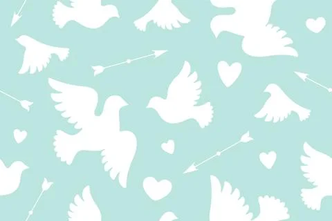 Seamless pattern with white love doves Stock Illustration