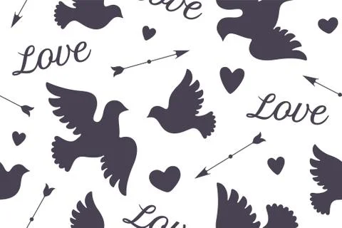 Seamless pattern with white love doves Stock Illustration