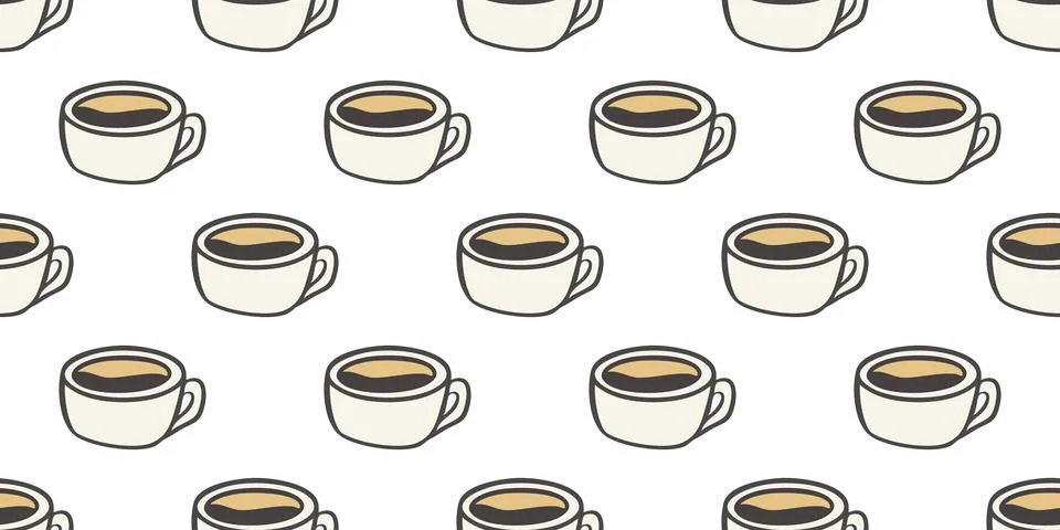 Seamless Pattern white Mug with black Coffee. Beverage Espresso in Cup. Print Stock Illustration