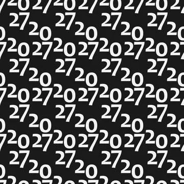 Seamless Pattern with white New Year Date 2027 White on black Typographic Stock Illustration