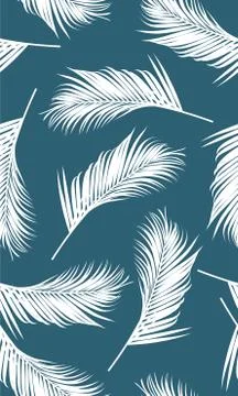Seamless pattern with white palms leaf on green turquoise background Illustrazione stock
