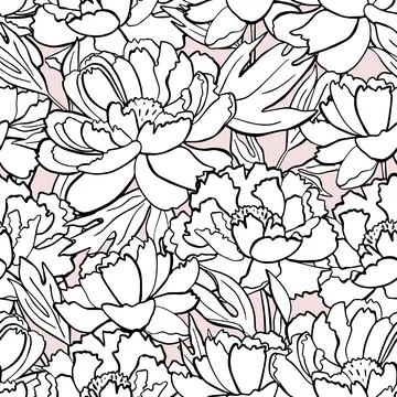 Seamless pattern with white peonies on pink Stock Illustration