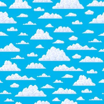 Seamless pattern, white pixel fluffy bubble clouds Illustrazione stock