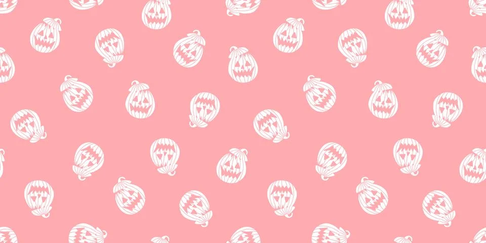 Seamless pattern with white pumpkin silhouettes on pink background Stock Illustration