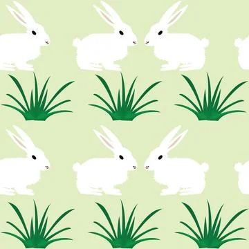 Seamless pattern with white rabbits and bush Stock Illustration