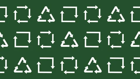 Seamless pattern of white recycling and cycle arrows on green screen background Stock Footage 334012757
