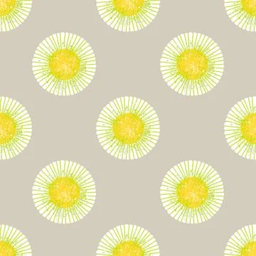 Seamless pattern. A white round flower with a yellow center on a retro gray Stock Illustration