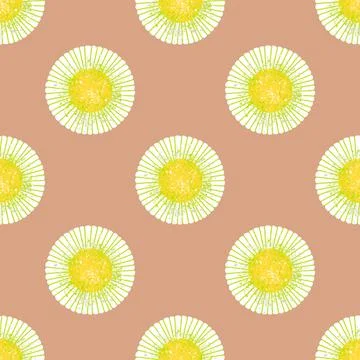 Seamless pattern. A white round flower with a yellow center on a light coral Stock Illustration