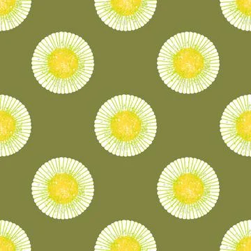 Seamless pattern. A white round flower with a yellow center on a green Stock Illustration