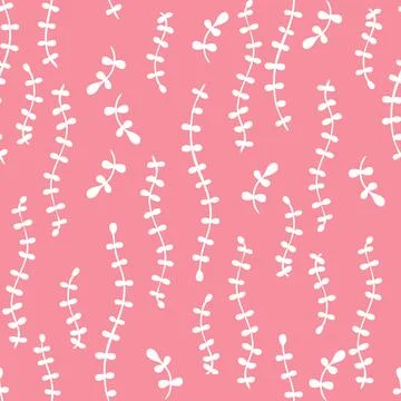 Seamless pattern with white seeweed on pink background Stock Illustration