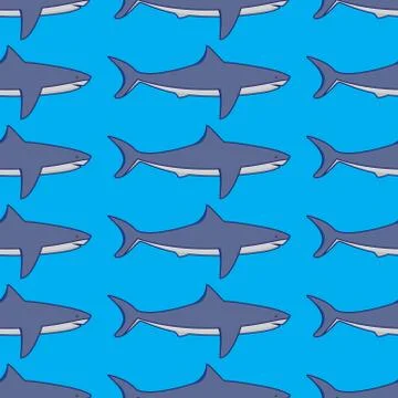 Seamless pattern with white sharks. An ornament with fishes. Stock Illustration