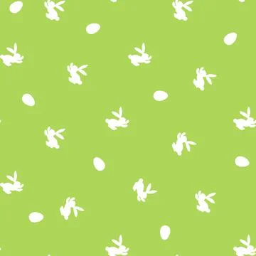 Seamless pattern with white silhouette Easter rabbits on green background Stock Illustration