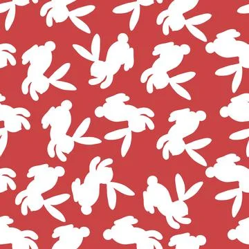 Seamless pattern with white silhouette Easter rabbits on pink background. Design Stock Illustration