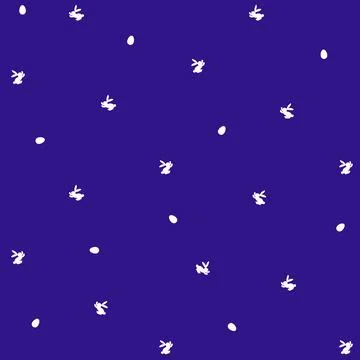 Seamless pattern with white silhouette Easter rabbits on blue background. Design 스톡 일러스트