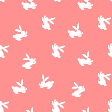 Seamless pattern with white silhouette Easter rabbits on pink background. Design イラスト素材