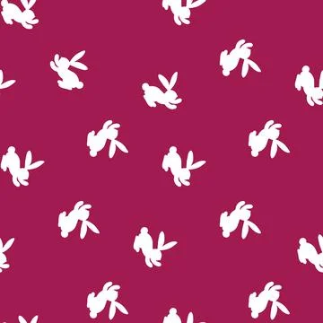 Seamless pattern with white silhouette Easter rabbits on pink background. Design 스톡 일러스트