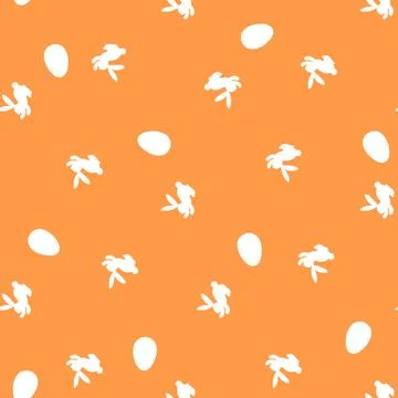 Seamless pattern with white silhouette Easter rabbits on orange background イラスト素材