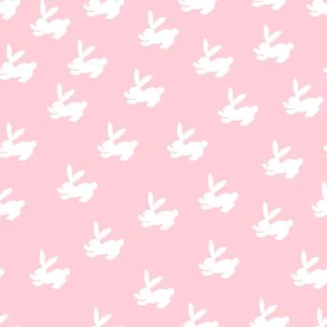 Seamless pattern with white silhouette Easter rabbits on pink background. Design Stock Illustration