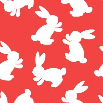 Seamless pattern with white silhouette Easter rabbits on pink background. Design イラスト素材