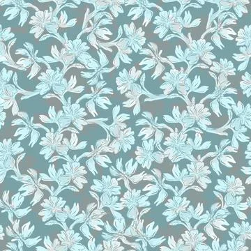 Seamless pattern with white silhouette on light blue background Stock Illustration