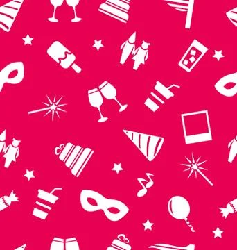 Seamless Pattern with White Silhouettes Carnival and Holiday Objects Stock Illustration