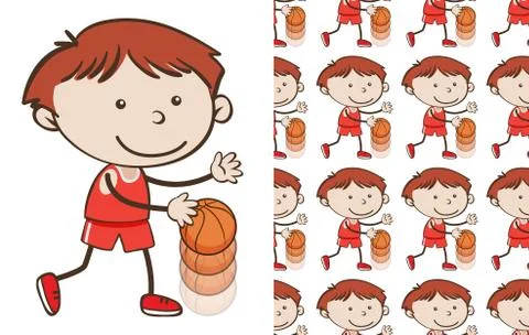 A seamless pattern on white of simple kid characters Stock Illustration