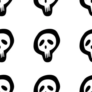 Seamless pattern with white skull and crossed bones isolated on white backgro Stock Illustration