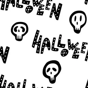 Seamless pattern with white skull and crossed bones isolated on white backgro Stock Illustration