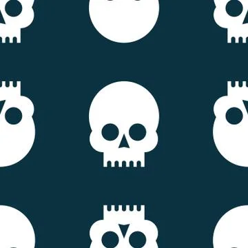 Seamless pattern white skulls on a black background. Stock Illustration
