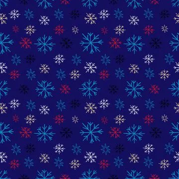 Seamless pattern with white snowflakes against blue background Illustrazione stock