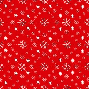 Seamless pattern with white snowflakes against red background Stock Illustration