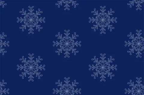 A seamless pattern of white snowflakes on a blue background. Winter design Stock Illustration