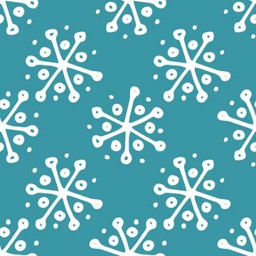 Seamless pattern of white SNOWFLAKES on a dark turquoise background. a pattern Stock Illustration