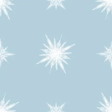Seamless pattern white snowflakes on the flat blue background Stock Illustration