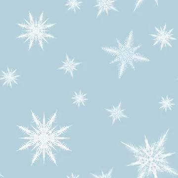 Seamless pattern white snowflakes on the flat blue background Stock Illustration