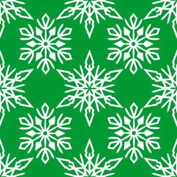 Seamless pattern of white snowflakes on a green background, texture, design Stock Illustration