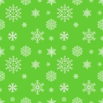 Seamless pattern of white snowflakes on a green background, texture, design Stock Illustration