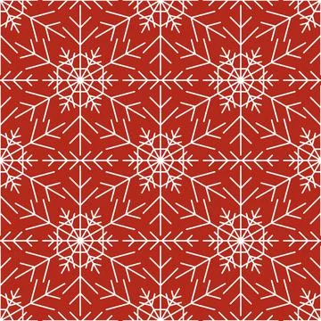 Seamless pattern with white snowflakes on red background Stock Illustration