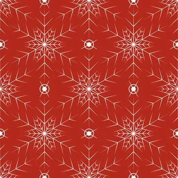Seamless pattern with white snowflakes on red background Stock Illustration