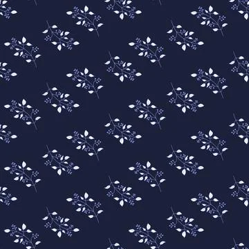 Seamless pattern with a white sprig with a leaf and berries on a dark backgro イラスト素材