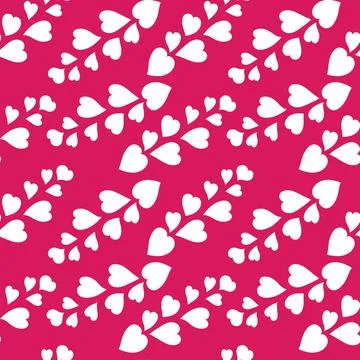 Seamless pattern with white sprigs with heart shaped leaves on red background Stock Illustration