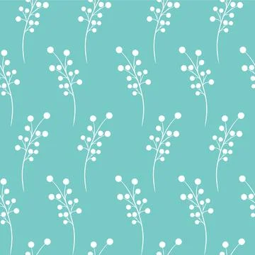 Seamless pattern with white sprigs on a mint background, vector illustration. Stock Illustration