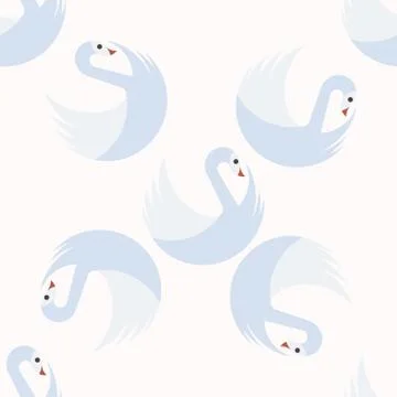 Seamless pattern with white swans in semi order turning around Stock Illustration