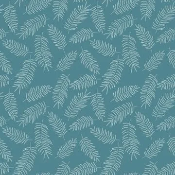 Seamless pattern with white tropical leaves on blue background Stockillustratie