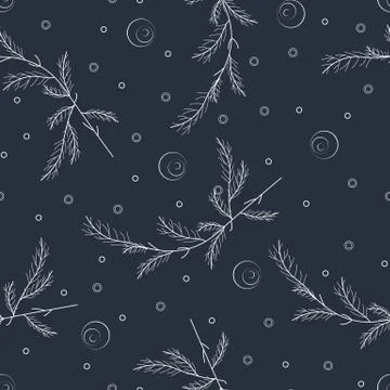 Seamless pattern of white twigs and abstract circles Stock Illustration