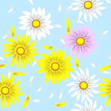 Seamless pattern of white, yellow and pink daisies Stock Illustration