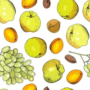 Seamless pattern whith apples and apple slices. Stock Illustration